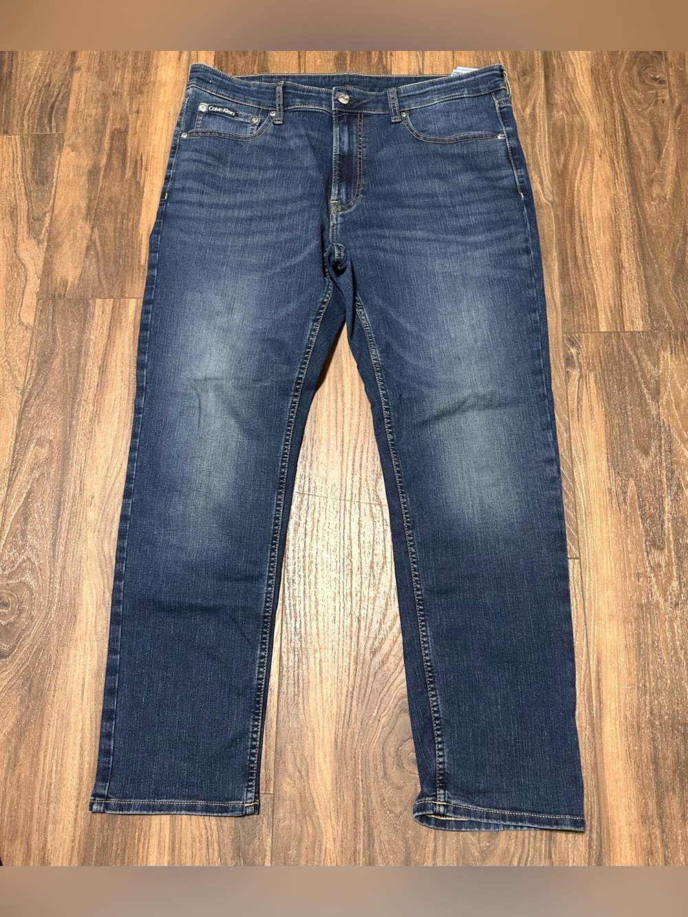 Calvin Klein Jeans Mens 36x30 Blue Denim Slim Fit Dark Wash Stretch Straight Leg